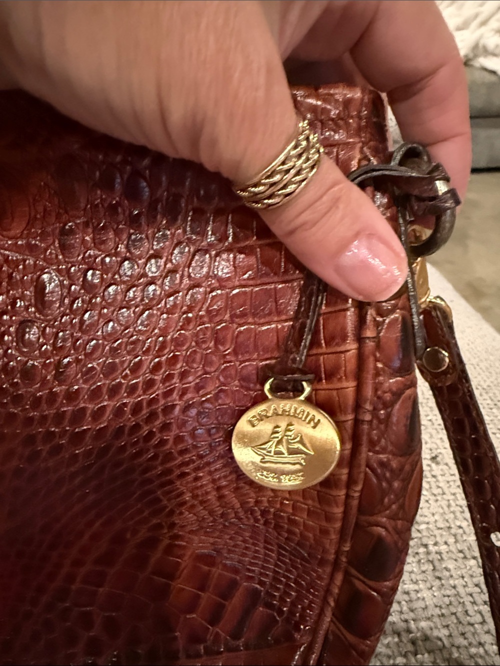 Brahmin Brown Croc-Embossed Leather Crossbody with Tassel - Picture 8 of 11